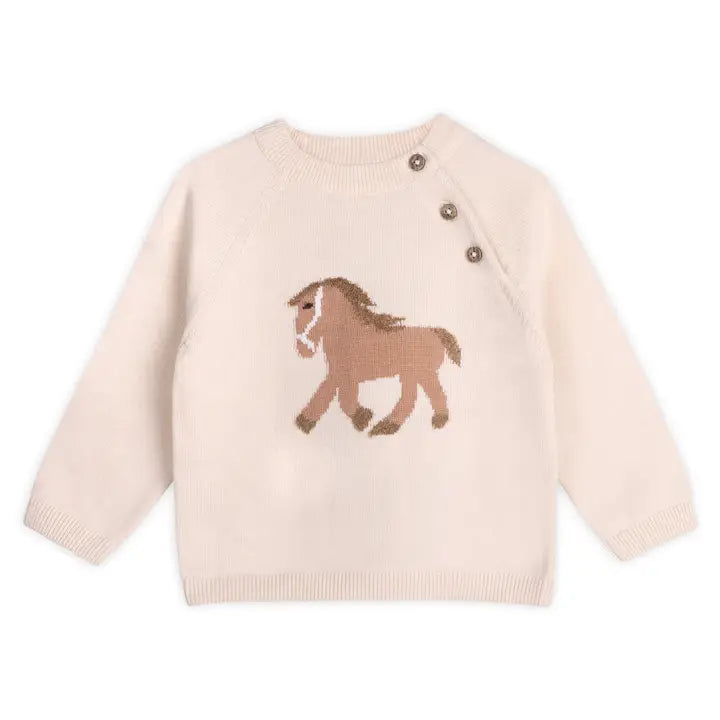Horse Jacquard Sweater Knit Baby Pullover (Organic)