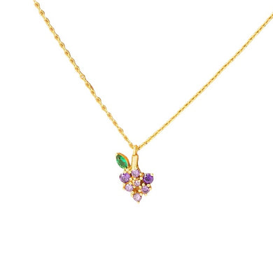 Mini Grape Rhinestone Charm Gold Necklace - Indie Indie Bang! Bang!