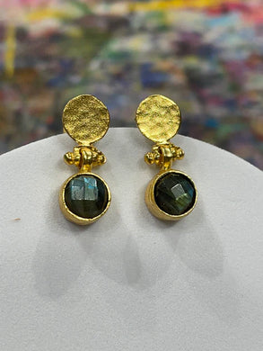 Miniature Circle Single Hammered Earrings -  Labradorite Chalcedony - Indie Indie Bang! Bang!