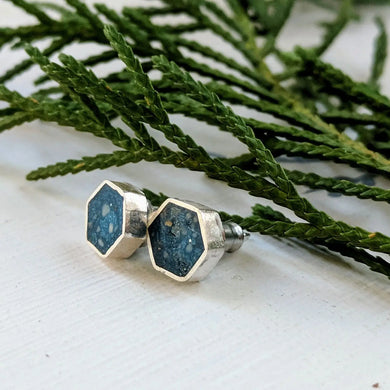 Sterling Silver Hexagon Post Earrings - Navy - Indie Indie Bang! Bang!