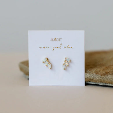 White Opal Offset Trio Stack Earrings