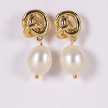 Load image into Gallery viewer, Pearl Gold Knot Earrings - Indie Indie Bang! Bang!