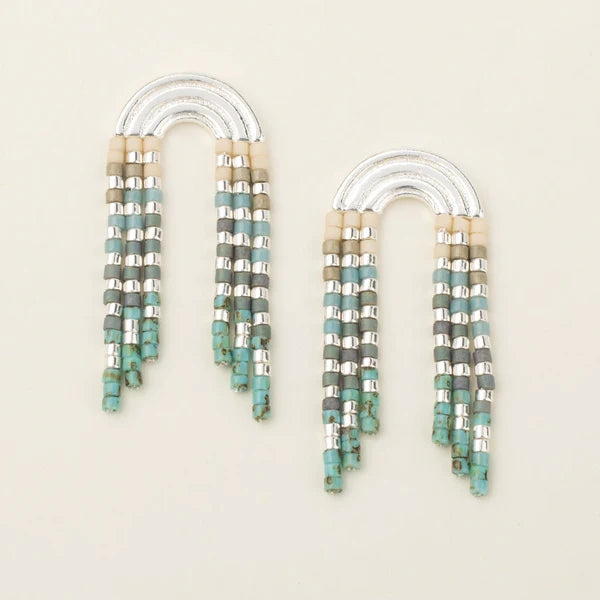 Chromacolor Miyuki Rainbow Fringe Earrings in Turquoise / Mint / And Gold - Indie Indie Bang! Bang!
