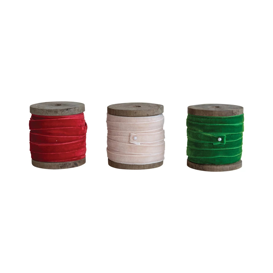 X-MAS Colors 10 Yd Velvet Ribbon on Wood Spool - Indie Indie Bang! Bang!