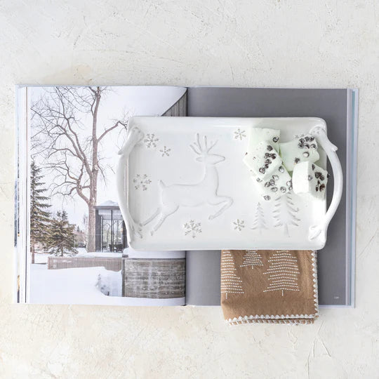 Stoneware Tray w/ Deer, Snowflakes & Trees - Thumbnail 3