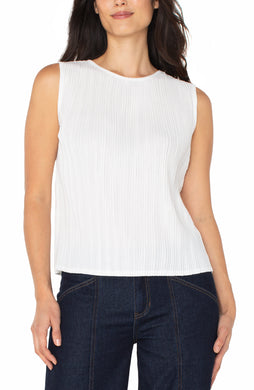 Sleeveless White Pleated Crew Knit Top - Indie Indie Bang! Bang!