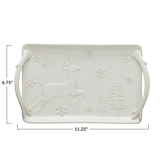 Stoneware Tray w/ Deer, Snowflakes & Trees - Thumbnail 5