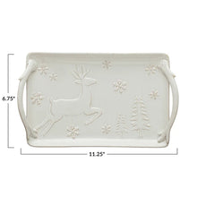 Load image into Gallery viewer, Stoneware Tray w/ Deer, Snowflakes &amp; Trees, Reactive Glaze - Indie Indie Bang! Bang!