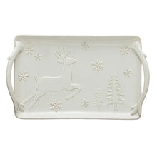 Load image into Gallery viewer, Stoneware Tray w/ Deer, Snowflakes &amp; Trees, Reactive Glaze - Indie Indie Bang! Bang!