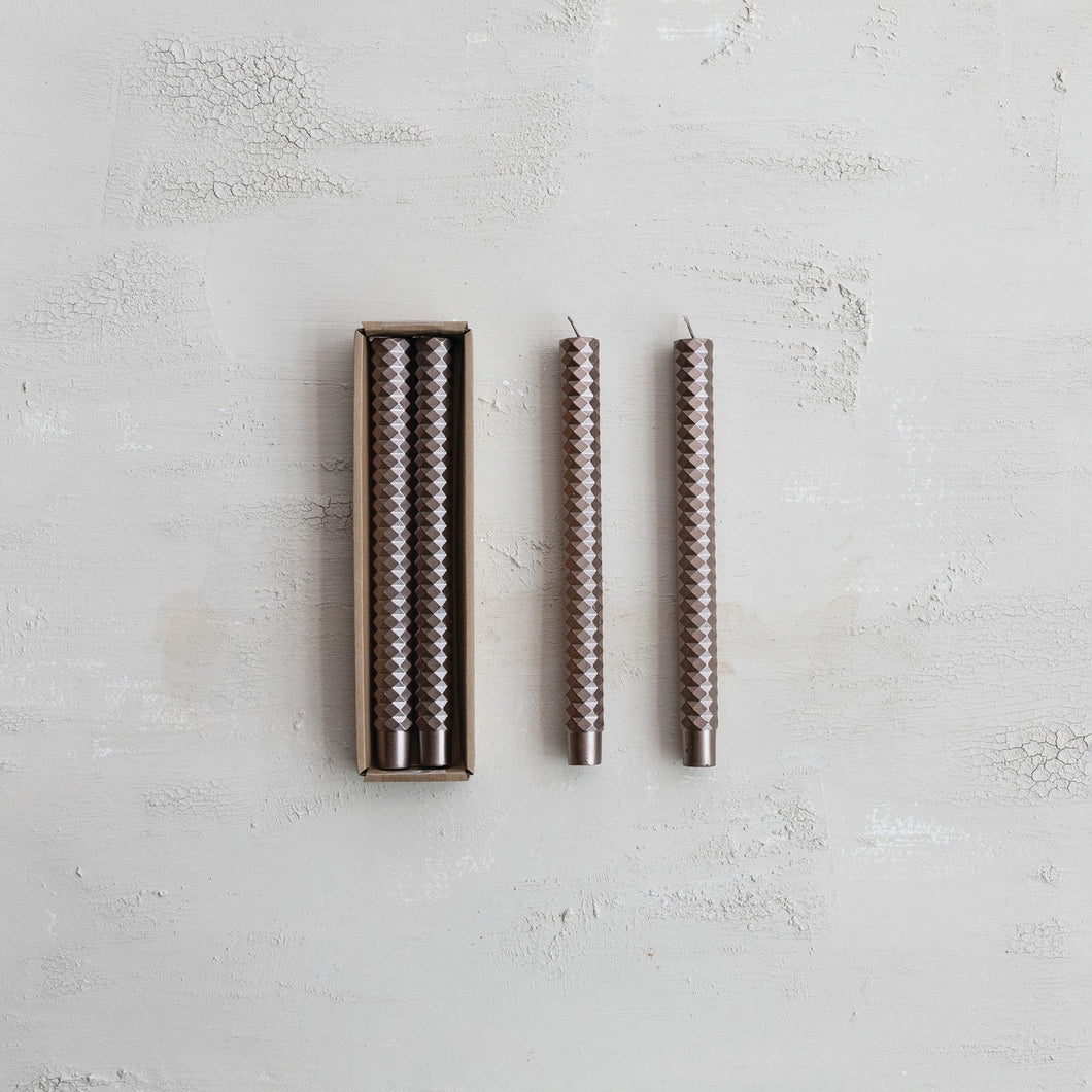 Unscented Champagne color Faceted Taper Candles in Box, Set of 2 - Indie Indie Bang! Bang!