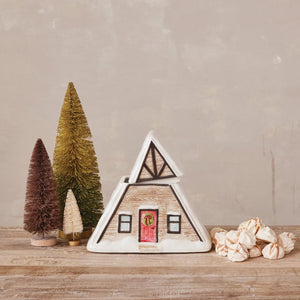 Stoneware Cabin Shaped Jar with Lid