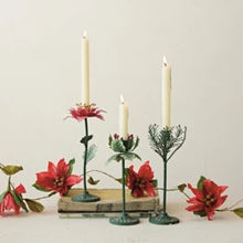 Load image into Gallery viewer, Painted Metal Poinsettia Shaped Taper Holder