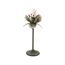 Load image into Gallery viewer, Painted Metal Holly Leaf Shaped Taper Holder, Green &amp; Red