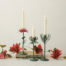 Load image into Gallery viewer, Painted Metal Holly Leaf Shaped Taper Holder, Green &amp; Red