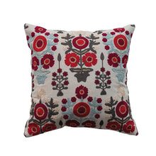 Load image into Gallery viewer, Cotton Chambray Pillow with Embroidered Floral Pattern