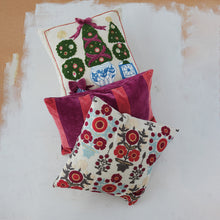 Load image into Gallery viewer, Cotton Chambray Pillow with Embroidered Floral Pattern
