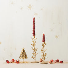 Load image into Gallery viewer, Handmade Metal &amp; Acrylic Bead Mistletoe Taper Holder, Distressed Antique Gold Finish