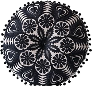 15" Round Black Embroidered Pillow - Indie Indie Bang! Bang!