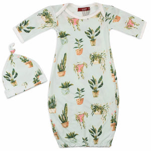 Bamboo Newborn Gown & Hat Set - Potted Plants - Indie Indie Bang! Bang!