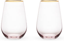 Load image into Gallery viewer, Rose Crystal Stemless Wine Glass Set of 2 - Indie Indie Bang! Bang!