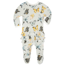 Load image into Gallery viewer, Butterfly Bamboo Ruffle Zipper Footed Romper - Indie Indie Bang! Bang!