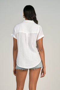 White Short Sleeve Button Down Top - Indie Indie Bang! Bang!
