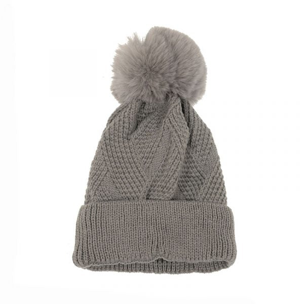 Grey Lattice Pompom Hat - Indie Indie Bang! Bang!