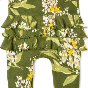Green Floral Organic Cotton Ruffle Zipper Footed Romper - Indie Indie Bang! Bang!