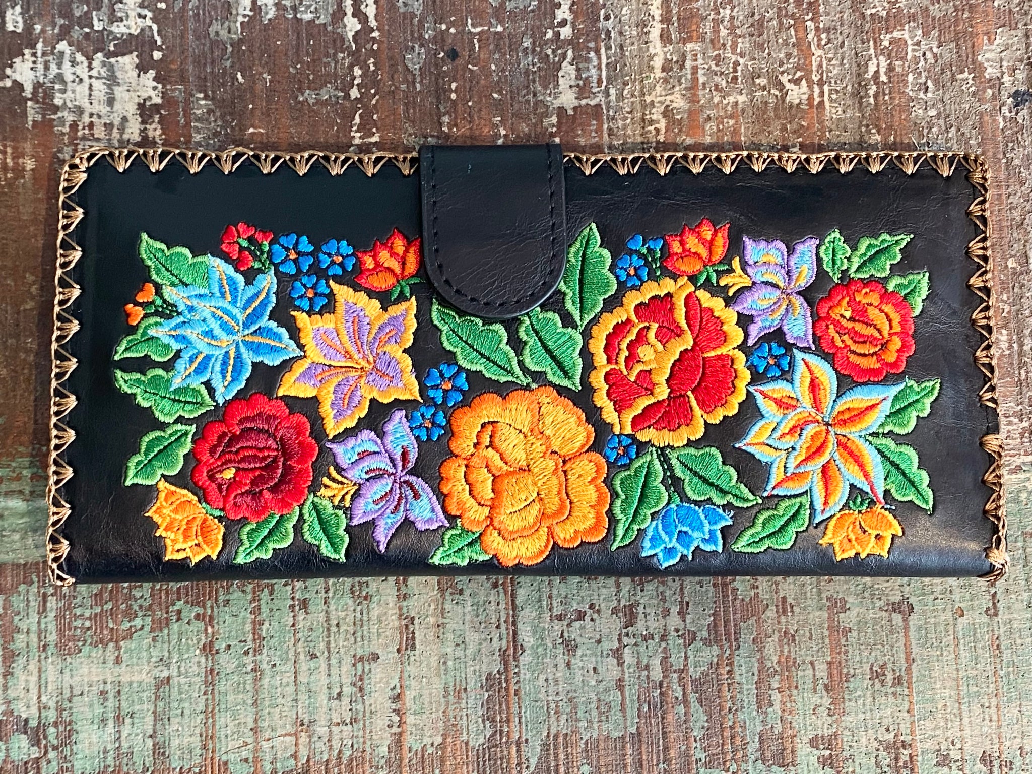 Bali Flower Embroidered Wallet - Thailand Orange