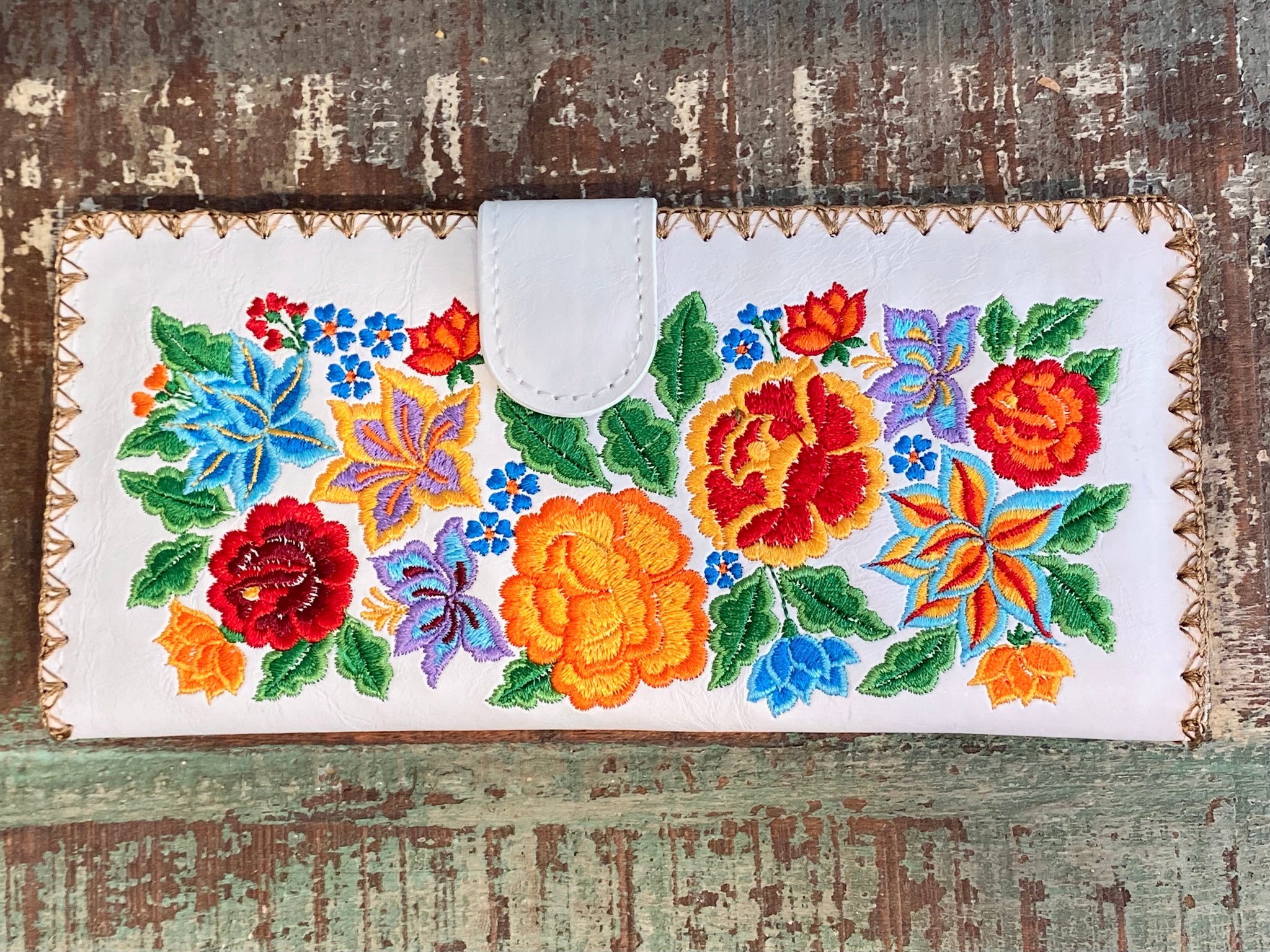 Bali Flower Embroidered Wallet - Thailand Orange