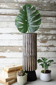 Tall Black Wooden Cylinder Vase with Carving - Indie Indie Bang! Bang!
