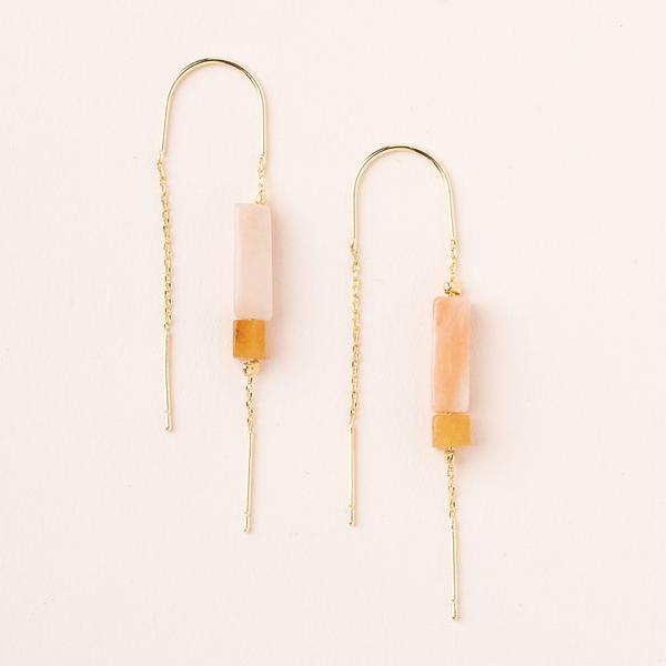 Rectangle Stone Earring - Rose Quartz/Amber/Gold - Indie Indie Bang! Bang!