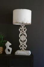 Load image into Gallery viewer, Antique White Lamp with Carved Damask Base - Indie Indie Bang! Bang!