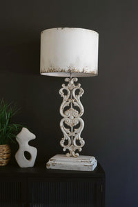 Antique White Lamp with Carved Damask Base - Indie Indie Bang! Bang!