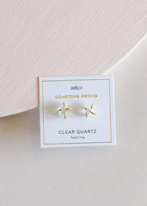 Clear Quartz Gemstone Prong Earrings - Indie Indie Bang! Bang!