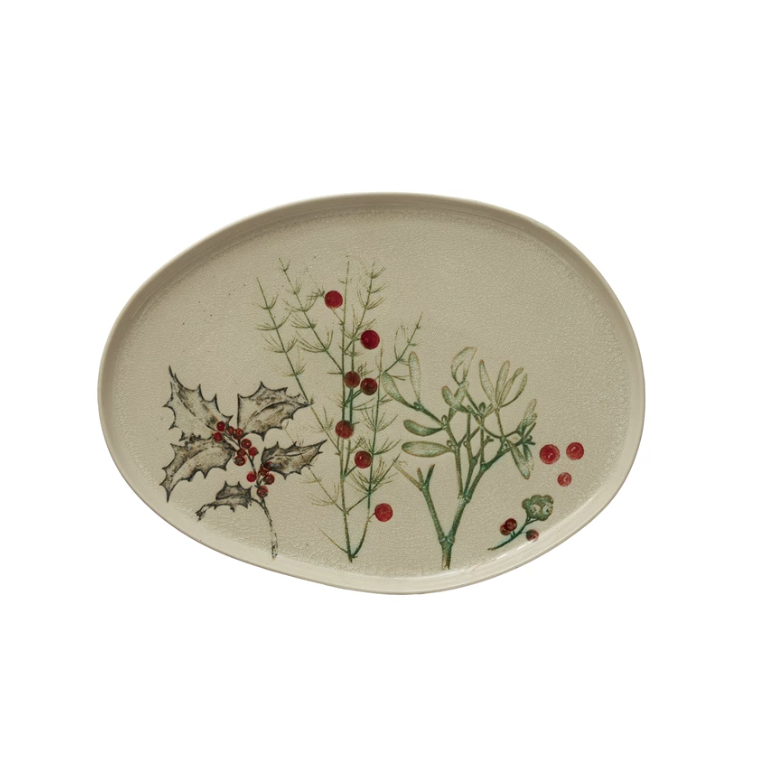 Oval Holly Debossed Stoneware Platter - Indie Indie Bang! Bang!