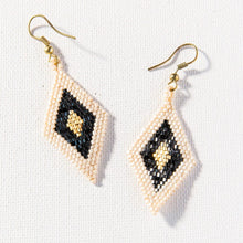 Load image into Gallery viewer, Black, Gold, + Ivory Border Diamond Luxe Earrings - Indie Indie Bang! Bang!