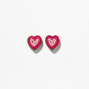 Red Hot Pink Seed Bead Heart Post Earrings - Indie Indie Bang! Bang!