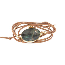 Load image into Gallery viewer, Labradorite, Suede and Gold Wrap - Indie Indie Bang! Bang!