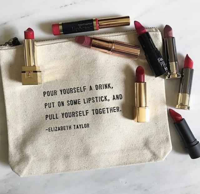 Pull Yourself Together (Elizabeth Taylor Quote) Canvas Zip Bag - Thumbnail 4