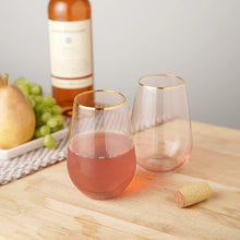 Load image into Gallery viewer, Rose Crystal Stemless Wine Glass Set of 2 - Indie Indie Bang! Bang!