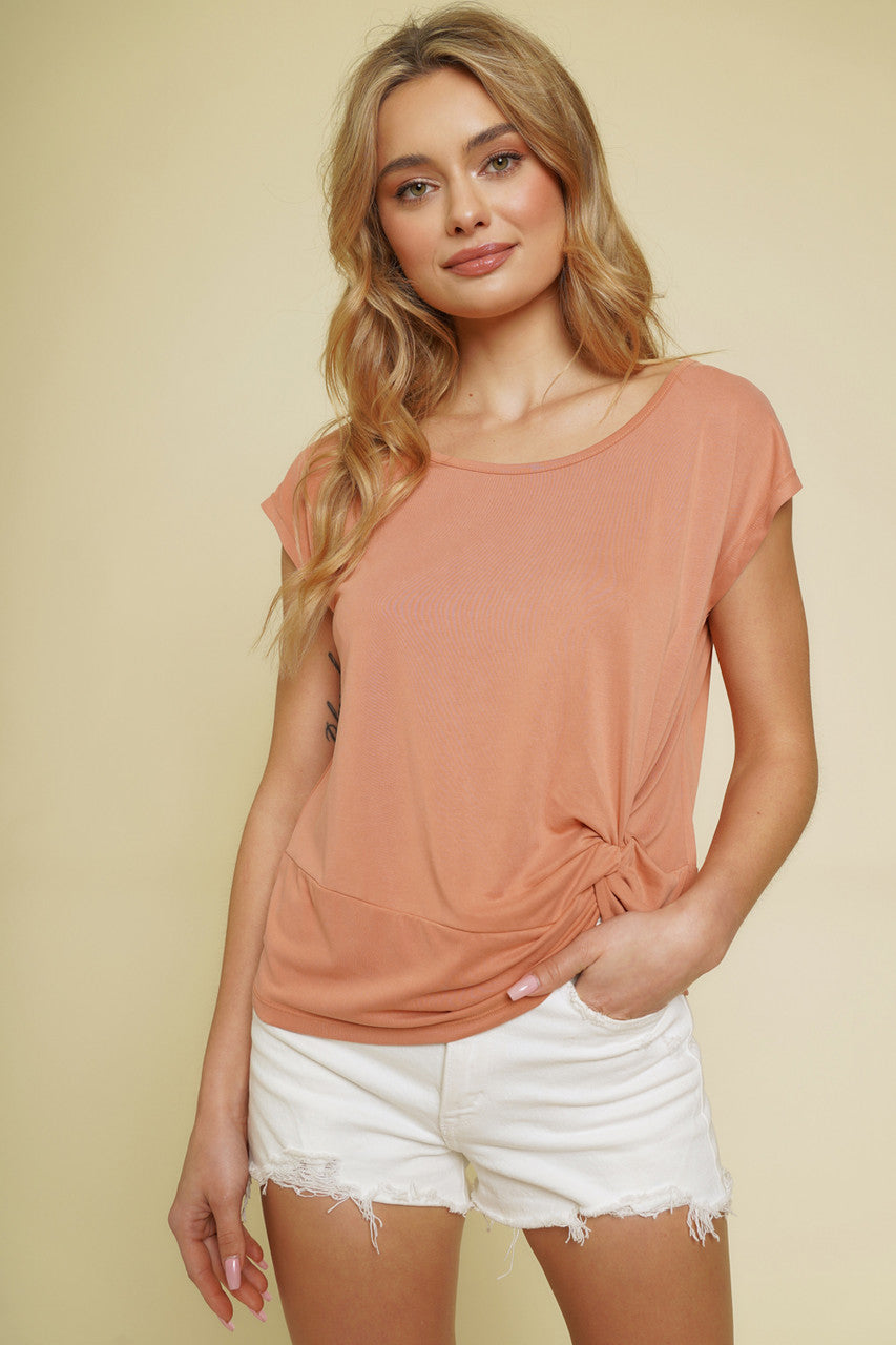Side Knot Modal Top in Apricot - Indie Indie Bang! Bang!