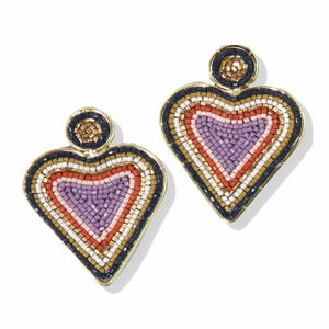 Lilac Beads Brass Heart Frame Post Earrings - Indie Indie Bang! Bang!