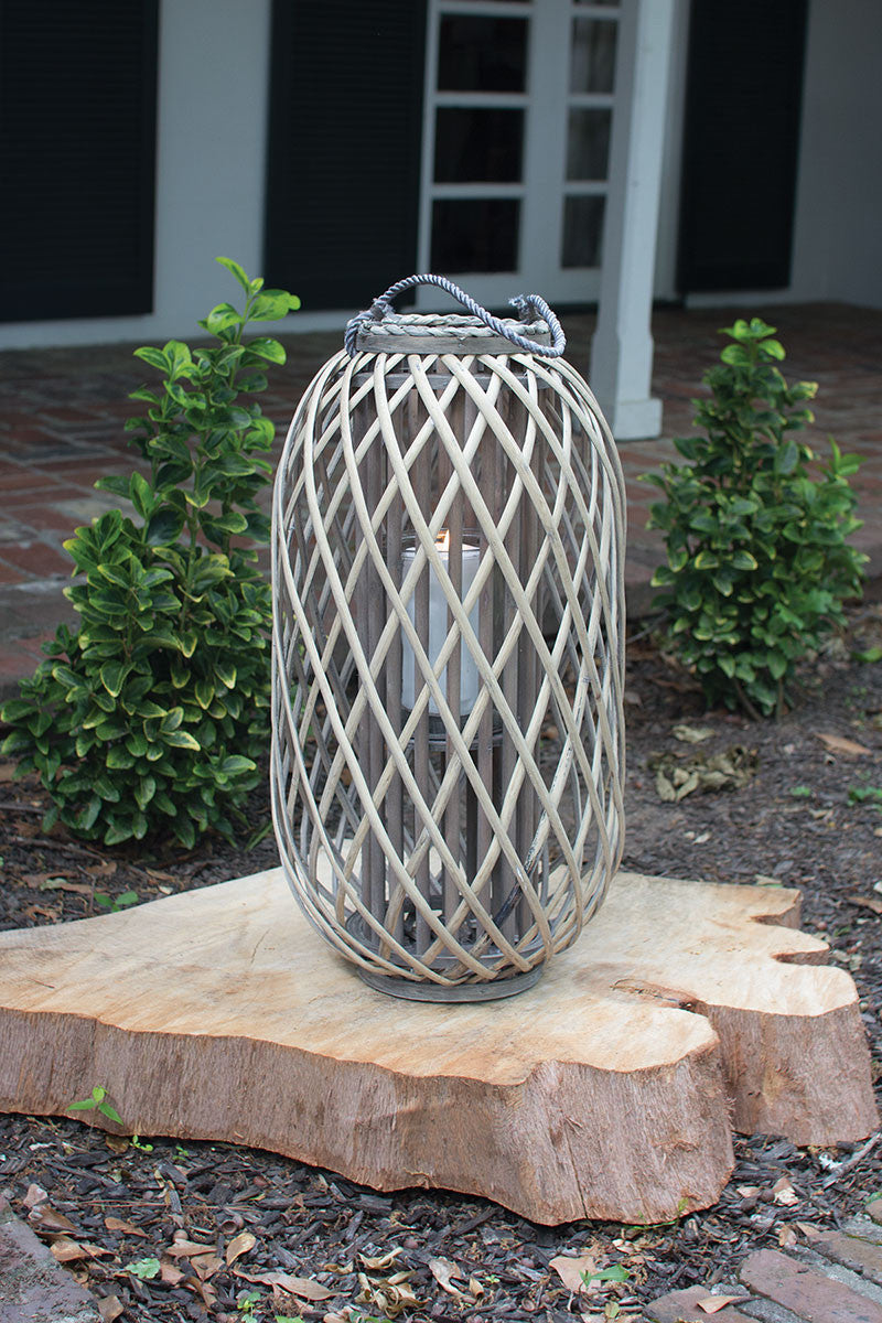 Medium Grey Willow Lantern with Glass - Indie Indie Bang! Bang!