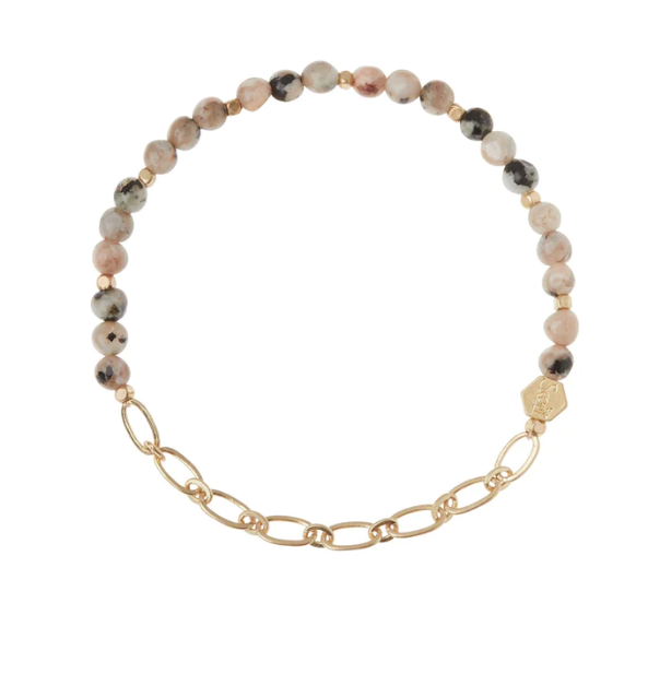 Mini Stone with Chain Stacking Bracelet in Rhodonite and Gold - Indie Indie Bang! Bang!