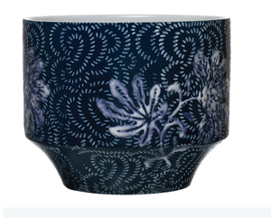 Stoneware Planter with Floral Pattern - Indie Indie Bang! Bang!