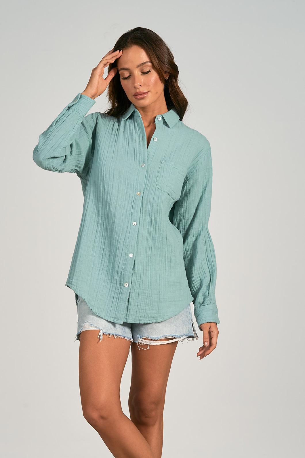 Oversized Boyfriend Shirt for Women in Blue - Indie Indie Bang! Bang!