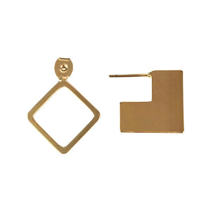 Gold Double Dimension Square Earrings - Indie Indie Bang! Bang!