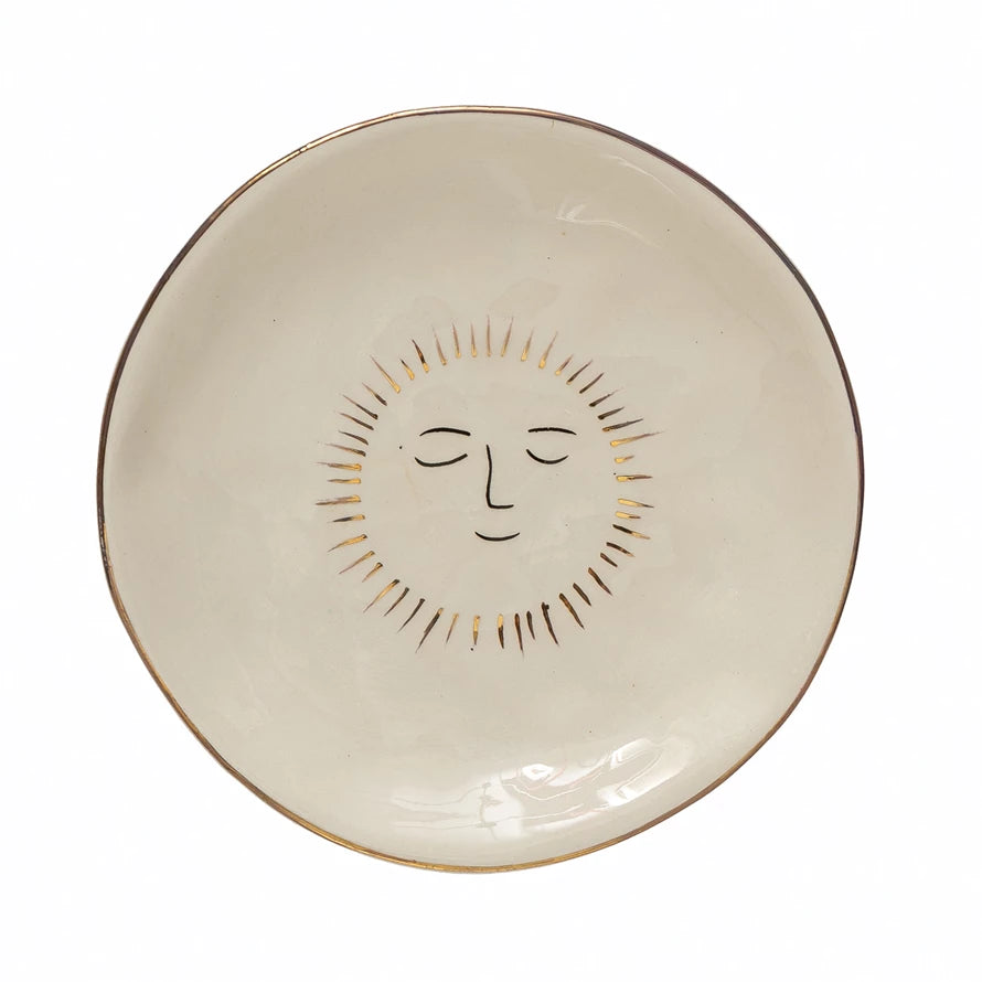 Stoneware Plate with Sun & Gold Plating 5